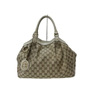 GUCCI Sukey Tote Bag GG Canvas Leather White Beige Tan